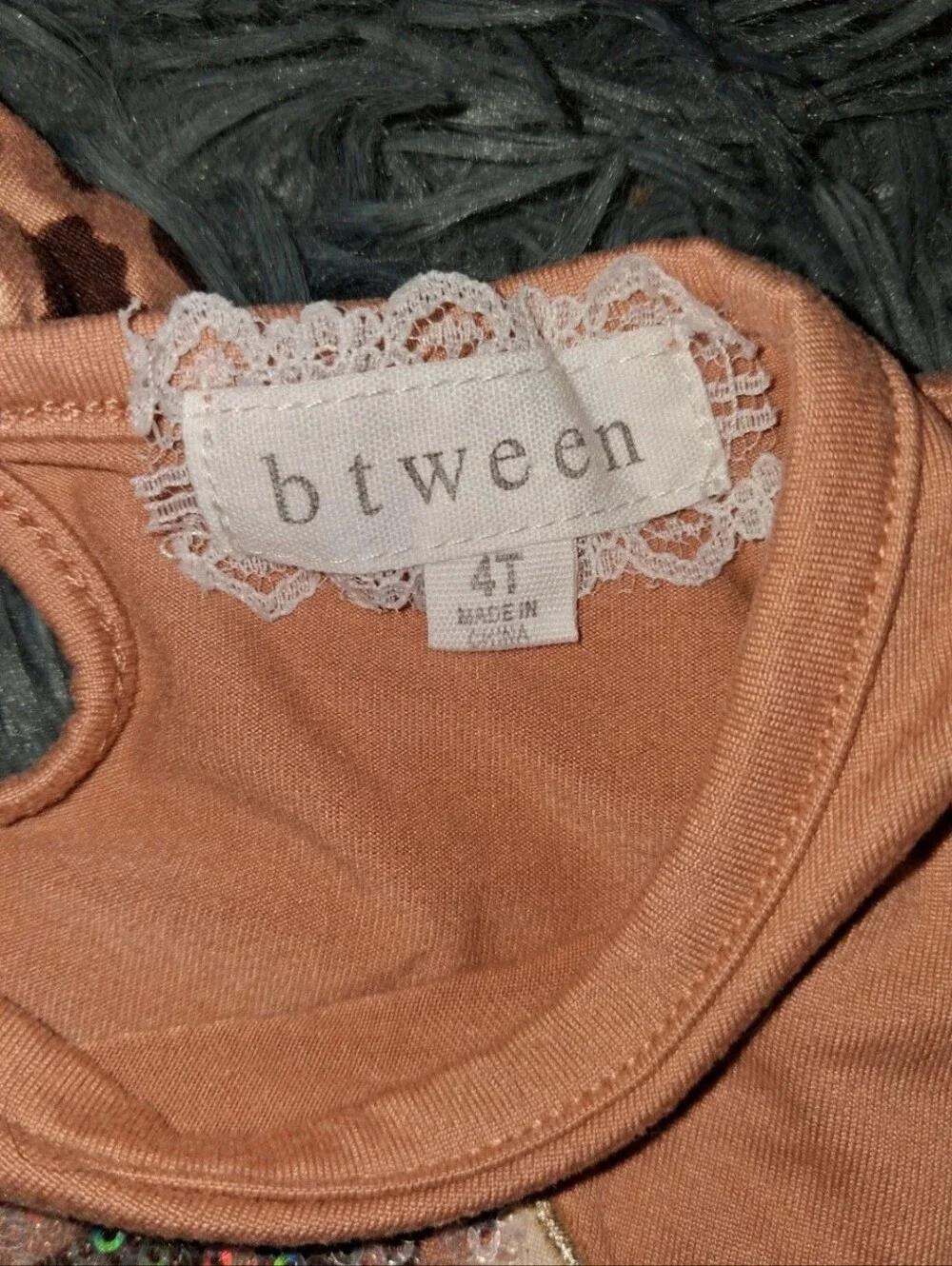 btween Tan Heart Sequin Top & Suede-Look Leggings Set